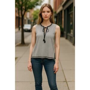 2/$30 J CREW Tank Top Size S Oversized Fit Gray Tie V Neck Ribbon Hem